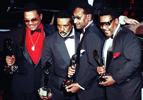 The Four Tops in 1990, from left, Renaldo 'Obie' Benson, Levi Stubbs, Abdul "Duke" Fakir and Lawrence Payton. Benson died in 2005, Payton in 1997.