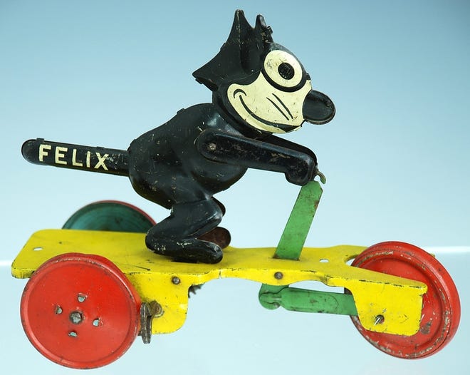 Felix on Scooter, c. 1920-1930, produced by Nifty, American. Jim and Frances Nichols, Castle Keep Antiques, Wilmington, NC (from personal collection)