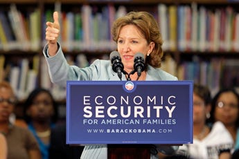 Democratic U.S. Senate candidate Kay Hagan speaks at James Martin Middle School in July in Charlotte.
