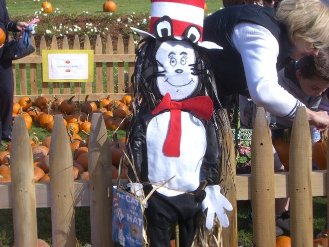 The Cat in the Hat was positioned by the pumpkin patch at the Great Pumpkin Give-A-Wey on Saturday. The festival was held on the Weymouth Town Hall green.