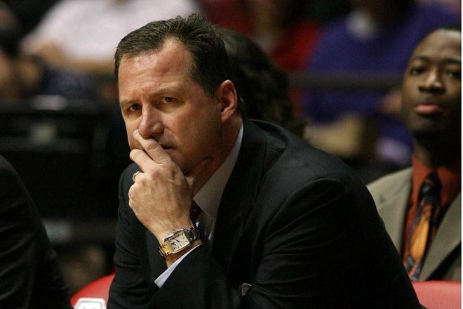 University of Alabama head basketball coach Mark Gottfried reacts during the first half of a college basketball game, Saturday Feb. 2, 2008 in Tuscaloosa, Ala.