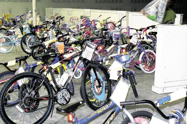 Many bicycles that were donated during last year's Rudolph Round Up toy drive are seen in this picture.