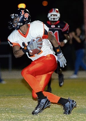 Lake Wales' Byron Ward (#17) scores a touchdown in the first half against Kathleen during their district match-up at Johnny Johnson Stadium at Kathleen High School in Lakeland, FL on Friday September 26, 2008. Scott Wheeler/The Ledger