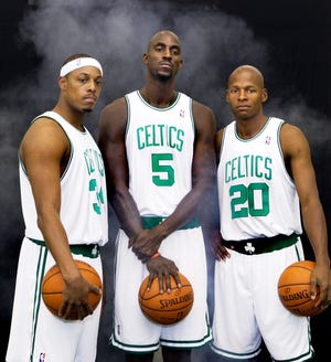 The Boston Celtics’ Big Three of, from left, Paul Pierce, Kevin Garnett and Ray Allen know their respective roles.