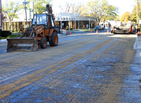 This block of Washington Street, between Mill and Plum streets, is among those that will get an asphalt overlay this week as work winds down on the Washington Street revitalization project.