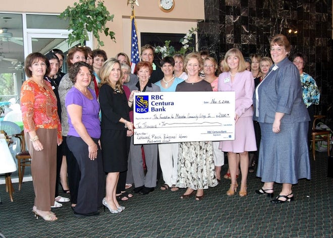 COURTESY PHOTO
The Lakewood Ranch Professional Women's Networking Group recently donated 
$2,000 to the Foundation for Manatee County College to be used for 
scholarships for nontraditional female students. The donation was matched by 
foundation board member Beverly Beall. The networking group meets at noon 
Wednesdays at River Club. For more information, visit lrpwng.com.