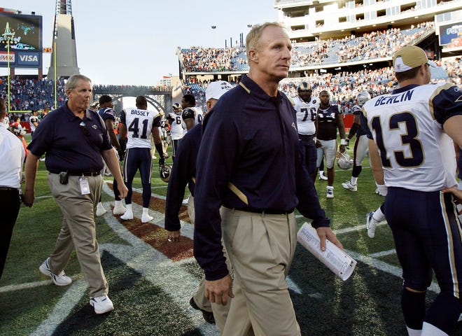 Elise Amendola/The Associated Press
Rams coach Jim Haslett says that while he’s disappointed about losing to the Patriots, he is looking forward to this Sunday’s home game against division rival Arizona.