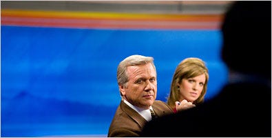 Ernie Bjorkman, of KWGN in Denver, with co-anchor Kellie MacMullan. The station told Mr. Bjorkman that he would be laid off in a consolidation.
