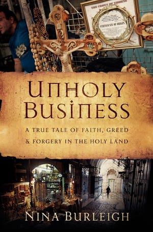 This photo released by HarperCollins shows the cover of "Unholy Business", by Nina Burleigh.