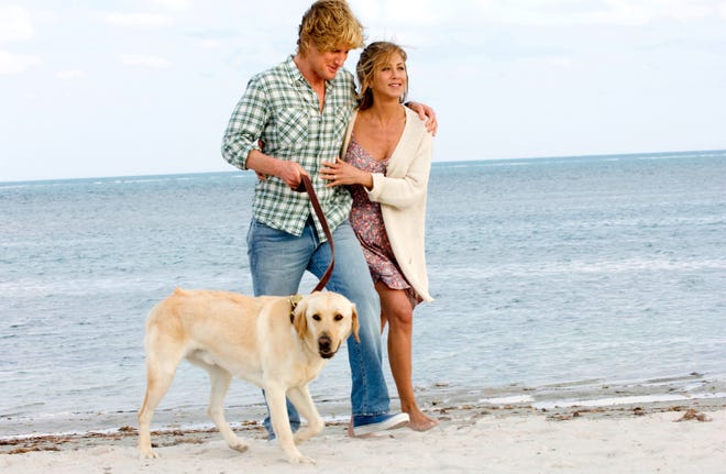 Owen Wilson and Jennifer Aniston with Marley in the film "Marley & Me."