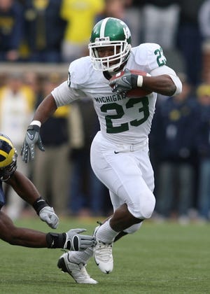 This Oct. 25, 2008 file photo shows Michigan State running back Javon Ringer during an NCAA college football game against Michigan in Ann Arbor, Mich. Ringer, a first-team Associated Press All America running back, leads the nation in carries this season with 370 _ a whopping 30.8 rushes per game.