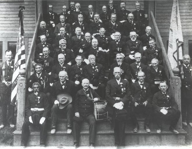 Natick Post 63, Grand Army of the Republic, a fraternal organization of Civil War veterans. The photo was taken circa 1900. Two African-American veterans in the photo are believed to be the Thomas brothers, who served with the 5th Massachusetts Cavalry, one of the first units to enter Richmond, Va., after that city fell to the Union. A descendant of one of the brothers still lives in Natick today. This photo will be on display at the library, along with documents and other photographs from Post 63.