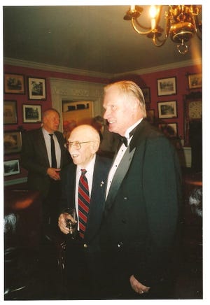 Jaanus Roht,69, right, of Abington is the new president of the Old Colony Club in Plymouth, the oldest gentlemen's club in North America. He is shown with Harold Boyer, 100, who was the club president in 1958.