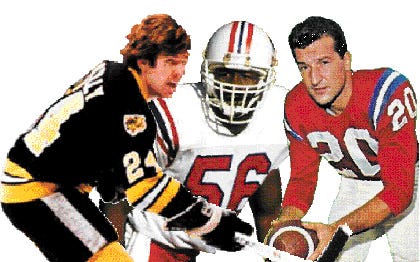 Vizzitt gives die-hard fans a way to communicate with sports stars like, from left, Terry O'Reilly, Andre Tippett and Gino Cappelletti.