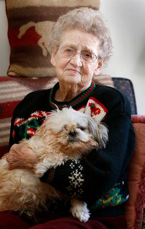Cora Blaine, 89, adopted her 10-year-old dog, Pearl, at the Taunton Animal Shelter.