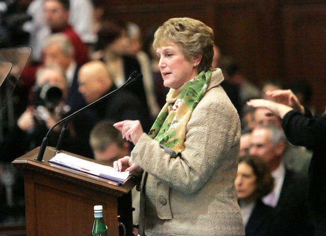 Connecticut Gov. M. Jodi Rell makes a point as she delivers her state of the state message to a joint session of the Connecticut General Assembly at the state Capitol in Hartford, Conn., Wednesday, Jan. 7, 2009 on the opening day of the 2009 session.