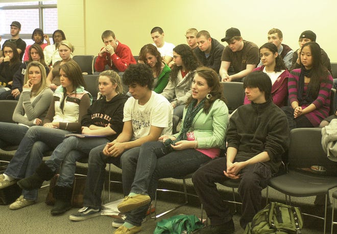 Students discuss the inauguration of Barack Obama in a class at Oliver Ames High School in Easton.
