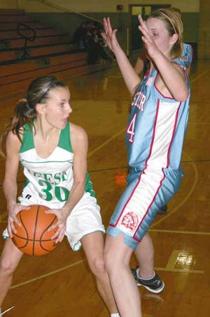 Wethersfield’s Claire Pillen (30) looks for an open teammate against Westmer at the LTC girls tourney Wednesday night.