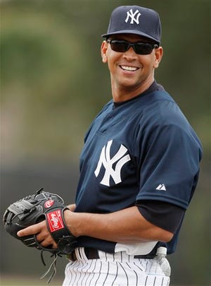 In this Feb. 20, 2008 file photo, New York Yankees third baseman Alex Rodriguez glances back at fans while warming up during spring training baseball workouts in Tampa, Fla. How A-Rod responds to a report that he tested positive for steroids in 2003 will likely frame his pursuit of the career home run record and could define his playing days in the view of fans and Hall of Fame voters.
