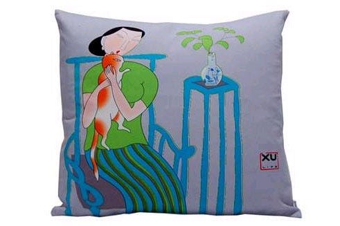 A Folk Art Lady Portrait accent pillow available for $17.50 from online department store Pearl River.