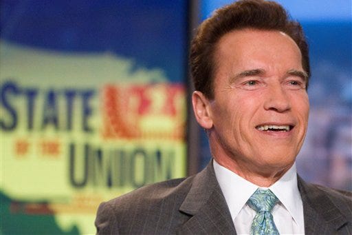 California Gov. Arnold Schwarzenegger, appears on CNN's Sunday talk show "State of the Union" with John King, during a live taping, Sunday, Feb. 22, 2009, in Washington.