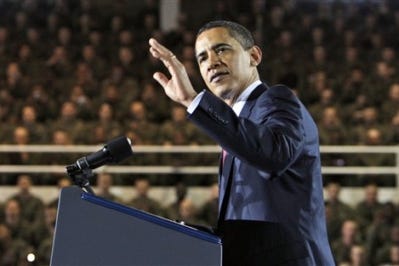 President Barack Obama speaks about combat troop level reductions in Iraq as he addresses military personnel at Marine Corps Base Camp Lejeune, N.C., Friday.