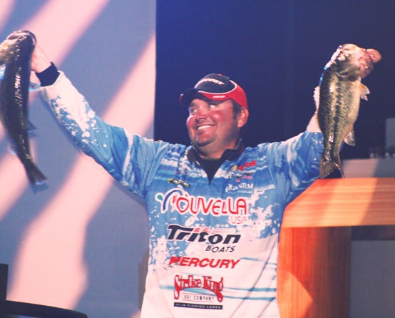 Gonzales angler Greg Hackney with “Big Bass” on Day 3 of the 39th Bassmaster Classic that weighed 7-1. Hackney, the only angler from Louisiana, finished 20th with 38.6 pounds of fish.