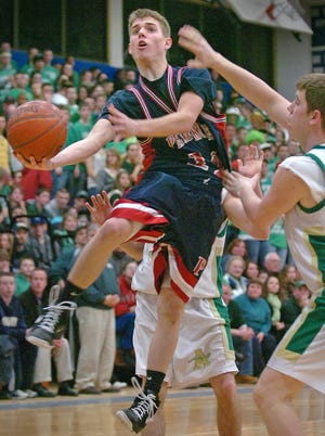 Pembroke's Sam Nagle takes the ball to the basket.