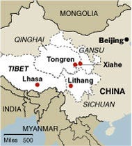 China fears unrest in Lhasa, Tongren, Lithang and Xiahe.