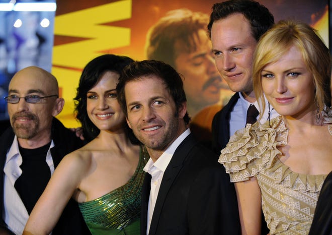 Zack Snyder, center, director of the film "Watchmen," with cast members (left to right) Jackie Earle Haley, Carla Gugino, Patrick Wilson and Malin Akerman at the premiere of the film in Los Angeles.