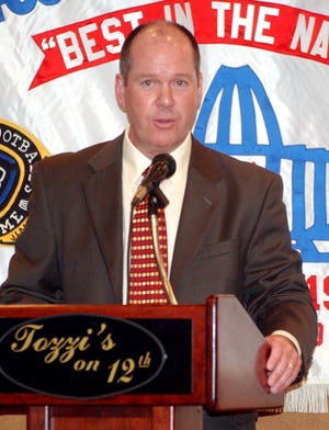 NFL official John Parry speaks at the March 9 Pro Football HOF Luncheon Club.