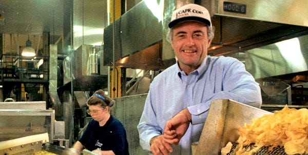 Steve Bernard, founder of Cape Cod Potato Chips, is shown in this 1995 file photo taken during a tour of the plant with a Cape Cod Times reporter and photographer.