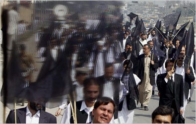 Lawyers and opposition parties rallied Saturday in Peshawar against the Pakistani government.