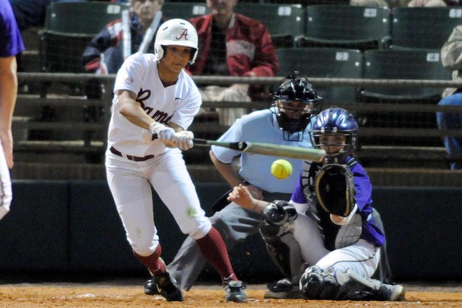 Brittany Rogers, hitting against Washington early this month, is leading Alabama with a .500 batting average.