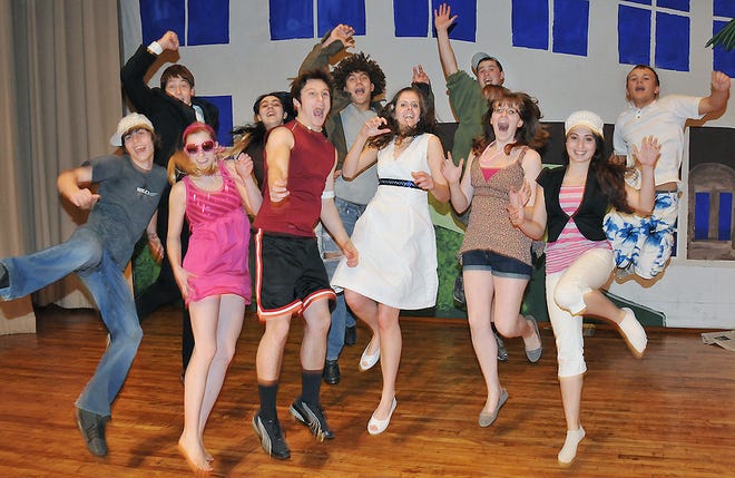 Pictured, from left, are (front row) Tony Dykeman as Ryan Evans, Sarah Reardon as Sharpay Evans, Logan Woods as Troy Bolton, Emma Gage as Gabriella Montez, Alissa Kent as Taylor McKessie and Jessica Pollak as Kelsi Neilsen; (back row) Chris Green as Fulton, Elizabeth Amthor as Martha, Clay Ardoin as Chad Danforth, Lance Stoehrer as Zeke Baylor and Alex Marshall as Jack Scott.