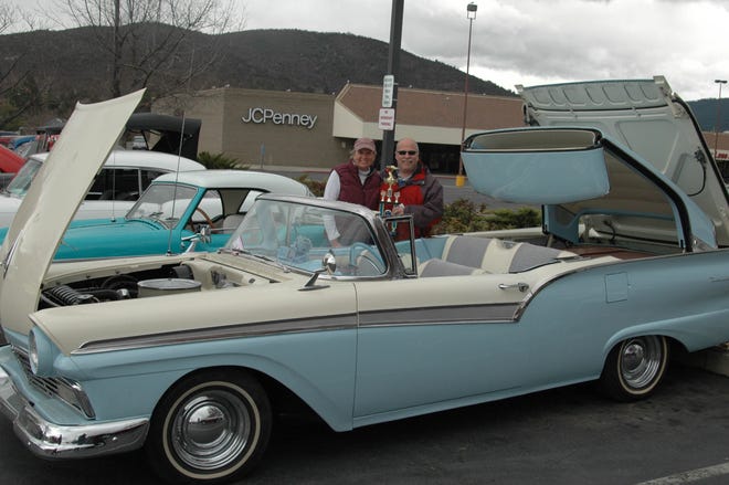 McDonald’s of Yreka hosted a classic car show Saturday, and the rain and hail held off just long enough for the event to end with the naming of this 1957 Ford Fairlane 500 as Best of Show. The car is owned by Linda and Terry Beverlin of Scott Valley, pictured with their car and new trophy.