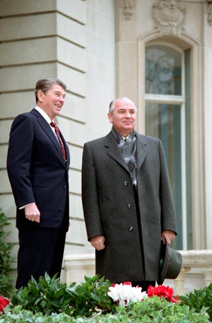 In November 1985, President Ronald Reagan greeted Soviet leader Mikhail Gorbachev at Villa Fleur d'Eau during their first summit in Geneva, Switzerland.