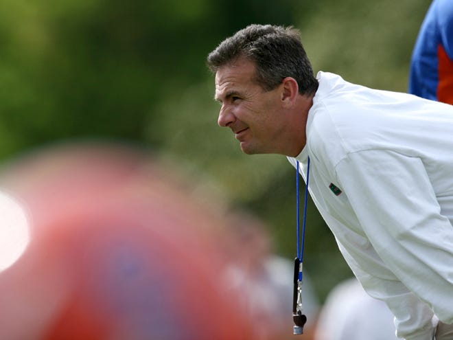Coach Urban Meyer and Florida football practice on March 25, 2009.