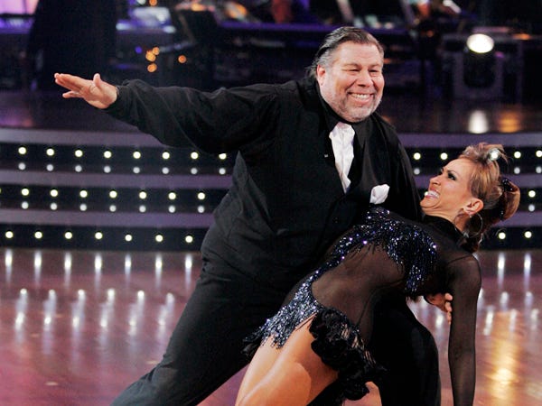 In this image released by ABC, Steve Wozniak and his partner Karina Smirnoff perform on the celebrity dance competition series, "Dancing with the Stars," Monday, March 9, 2009, in Los Angeles.