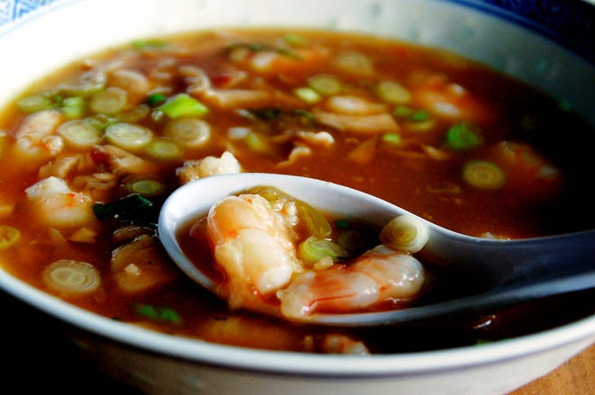 Hot and sour soup with shrimp.
