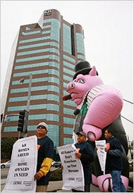 A protest was held Thursday in Los Angeles during KB Home’s annual shareholders’ meeting.