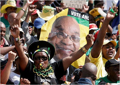 Supporters of Jacob Zuma celebrated in Johannesburg after South Africa's prosecuting authority dropped corruption charges against him Monday.