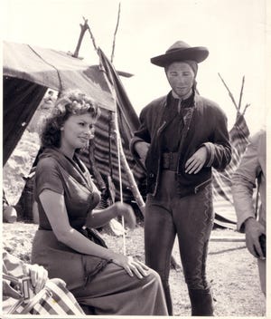 Journalist Jeannie Sakol on the set of “The Pride and the Passion” (1957) with Sophia Loren in Avila, Spain. After arriving to interview Loren, Sakol was conscripted to be an extra in the film, playing a peasant boy. Sakol will speak at the Neversink Valley Area Museum in Cuddebackville on Tuesday.