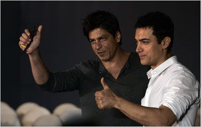 The actors Shah Rukh Khan, left, and Aamir Khan appeared together to support filmmakers.