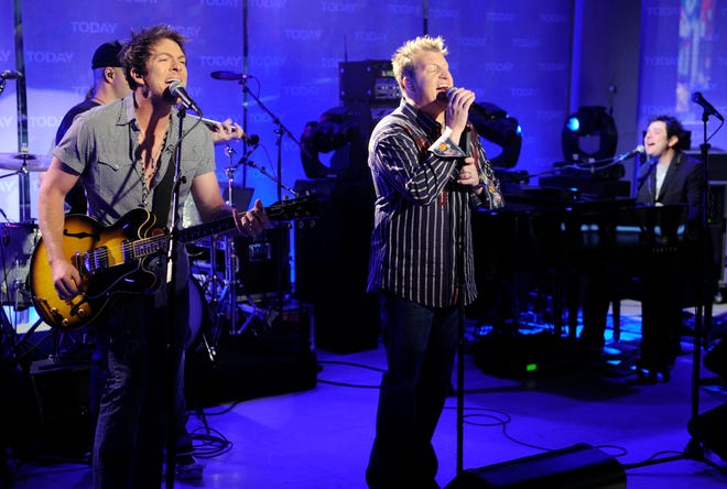 Rascal Flatts, from left, Joe Don Rooney , Gary LeVox, and Jay DeMarcus, who won their seventh in a row award for top vocal group at the Academy of Country Music Awards, perform on the NBC "Today" television program in New York Tuesday, April 7, 2009.