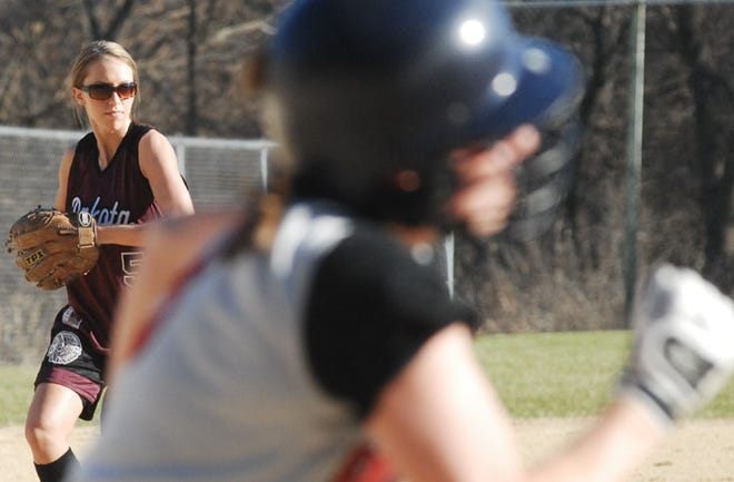 Dakota's Erika Lawson fields a grounder toward third and throws to first for an out Thursday against Forreston at Mike Barthel Memorial Field in German Valley.