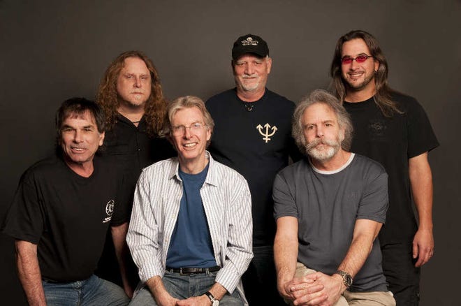 The Dead: (first row, from left) Mickey Hart, Phil Lesh, Bob Weir; (second row, from left) Warren Haynes, Bill Kreutzmann and Jeff Chimenti.