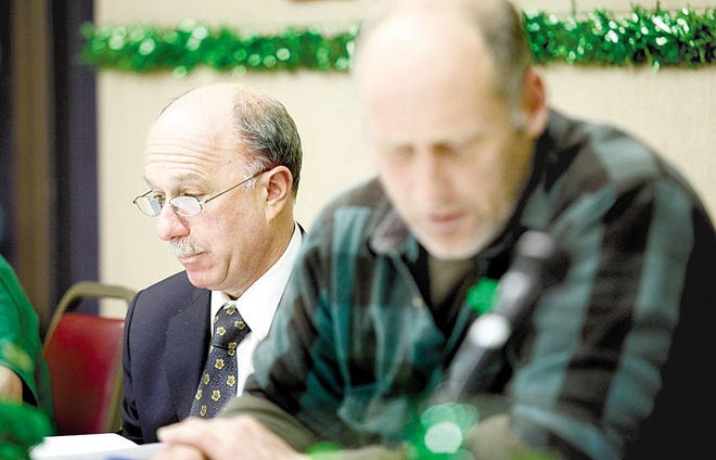 Mamakating Town Attorney Richard Stoloff, left, is one of five local town attorneys listed by their employers as full-time workers for public pension purposes. At right is town Councilman Teddy Brebbia; the photo was taken at a recent Town Board meeting.