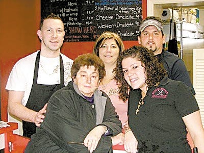Family members filled the luncheonette on opening day. From left, Holly’s son, Jordan; Holly’s mother-in-law, Ann; Holly; Holly’s daughter, Taylor and Holly’s brother-in-law, Matt.