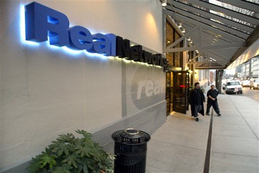 A Dec. 19, 2003, file photo shows the RealNetworks headquarters in Seattle.  On Friday, April 24, 2009, in federal court in San Francisco, lawyers representing Hollywood will argue that RealNetworks Inc.'s DVD "ripper" is an illegal digital piracy tool..   (AP Photo/Ted S. Warren/FILE)